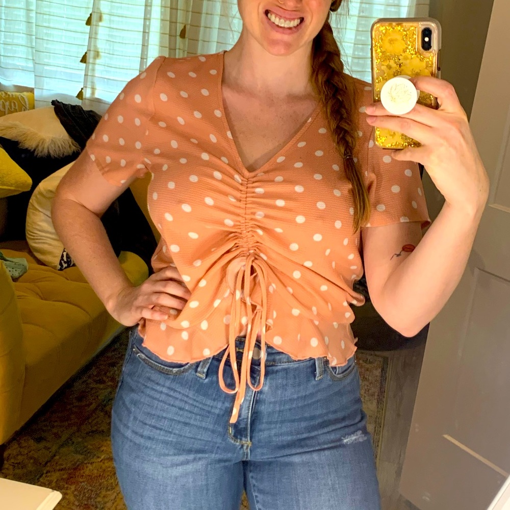 Pink Polka Dot Cinched Top